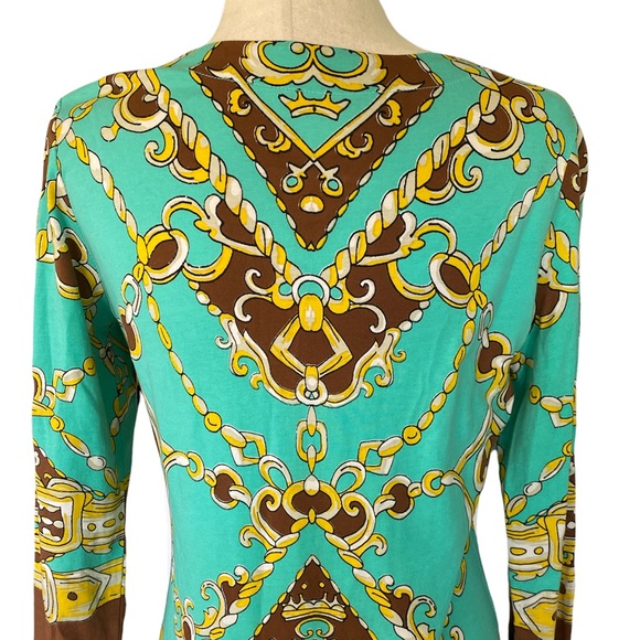 Barbara Gerwit Turquoise & Brown Chain Rope Print Tunic Dress - S - Picture 6 of 9